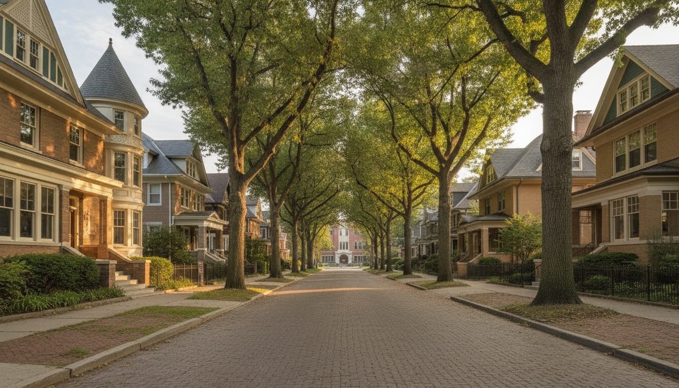 Evanston, IL residential street with freshly painted vintage homes