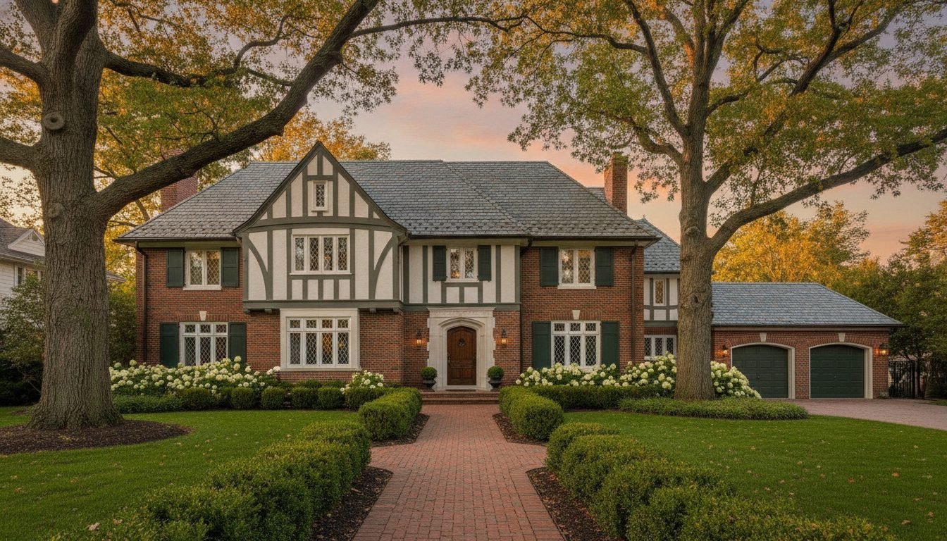 Stately Kenilworth, IL home with freshly painted trim and shutters