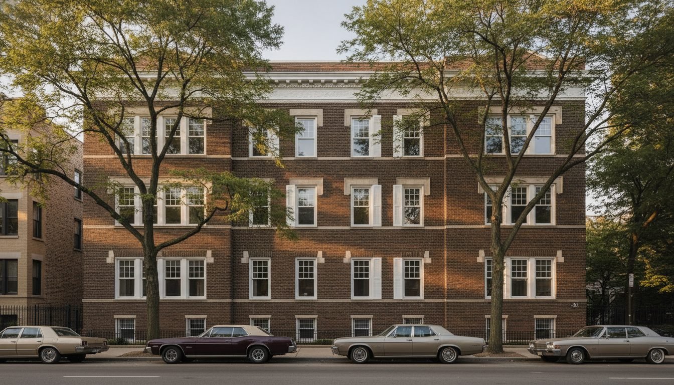 Vintage Chicago condominium building with freshly painted trim