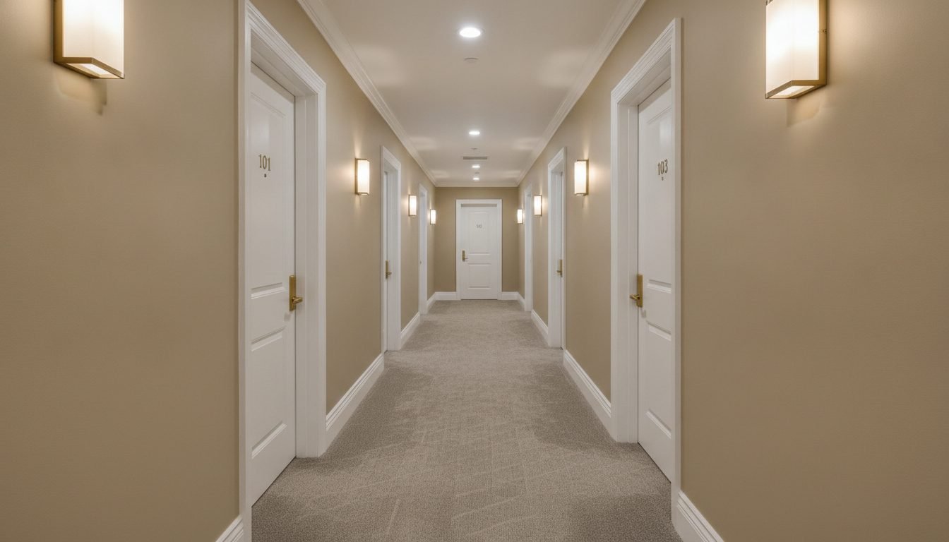 Freshly painted condo building hallway corridor