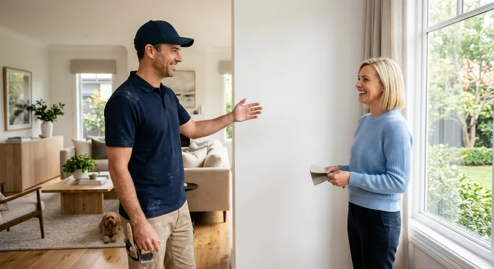 RenewBuild painter walking a project with a homeowner